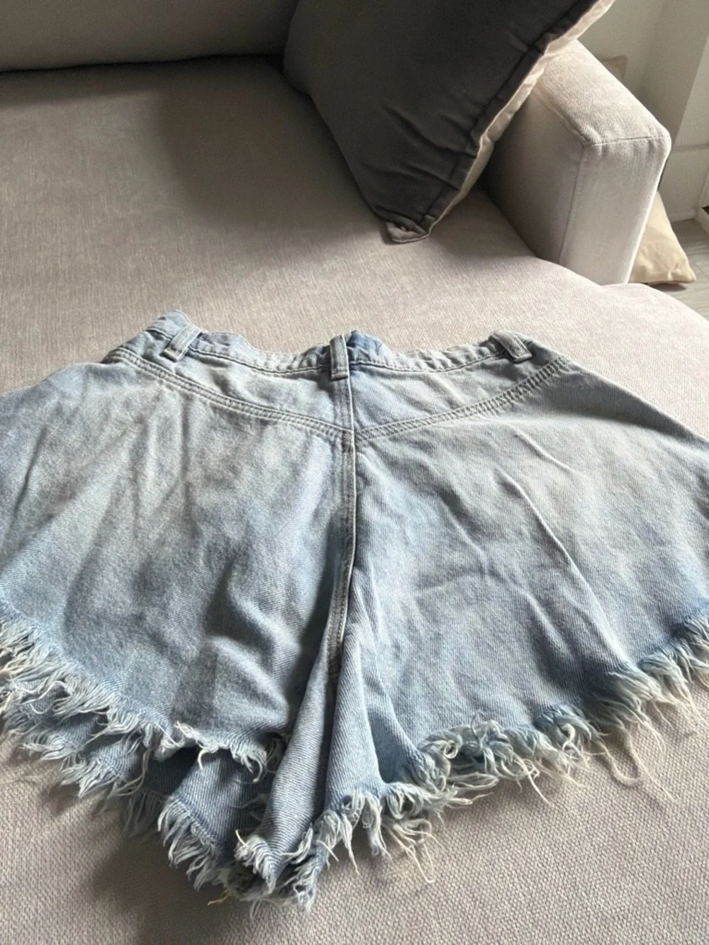 Free People Light Blue Distressed Denim Shorts